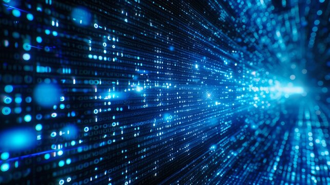 Blue binary code tunnel technology background