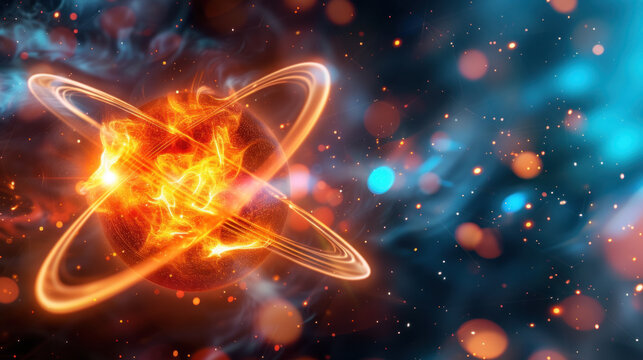 Nano size object, yellow atom concept, nanotechnology, nuclear physics