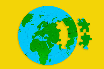 Puzzled World: Globe Shaped Jigsaw Puzzle on Yellow