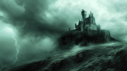 Fototapeta premium Spooky castle of vampire, evil spirit or ghost