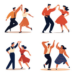 Couple dancing swing rock n roll retro style clothes. Energetic dance moves, joyful expression, vintage fashion