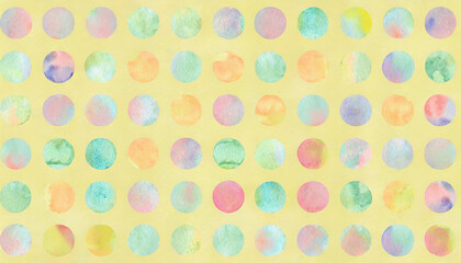 黄色の背景にカラフルな水玉模様の可愛いイラスト