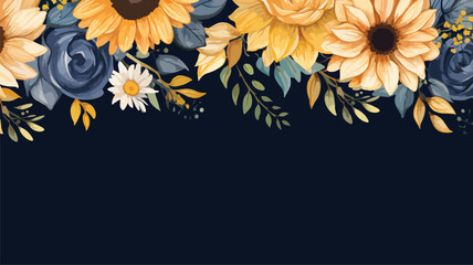 Floral border vector with watercolor sunflower 