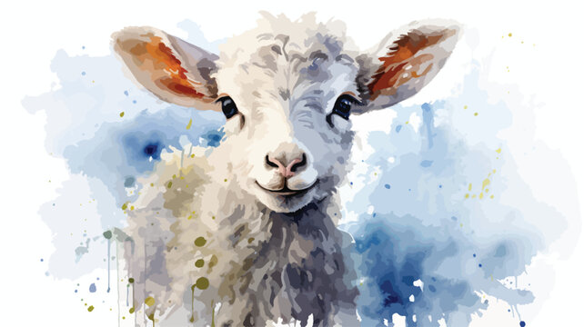 Watercolor illustration Lamb Easter image portrait
