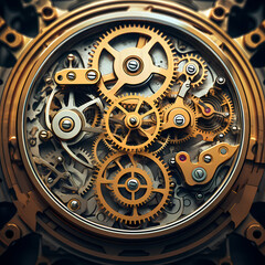 Clockwork gears forming the inner workings of a watch