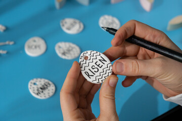 Master class writing word RISEN on EASTER clay egg Children air dry clay activity handicraft idea....