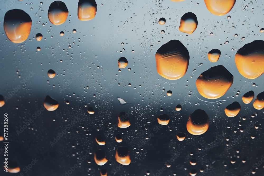 Poster a fluid motion shot of distorted water droplets on a window, creating an abstract pattern