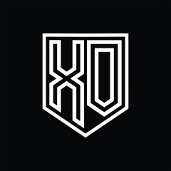 XO Letter Logo monogram shield geometric line inside shield isolated style design