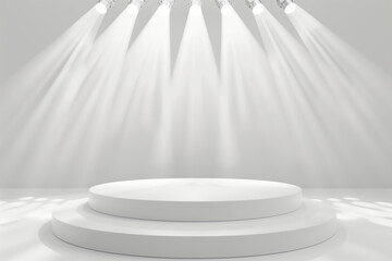 podium and minimal white product display with spotlight background.