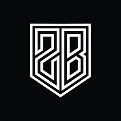 ZB Letter Logo monogram shield geometric line inside shield isolated style design