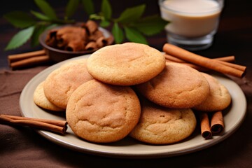 Obraz na płótnie Canvas A plate of homemade snickerdoodle cookies with cinnamon