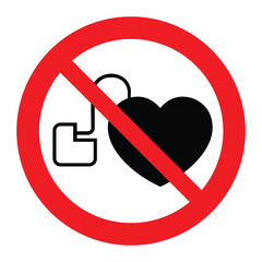 No access for persons with pacemakers sign , no pacemakers sign , vector illustration