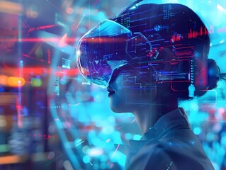 Woman in VR Headset in Futuristic Office