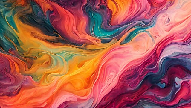 Lively and vivid painting featuring plethora of striking hues blending harmoniously
