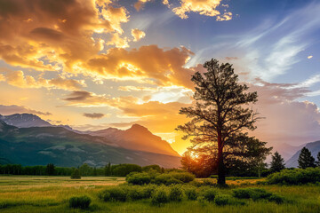 Fototapeta premium Great Outdoors Month Celebration, Epic peaceful landscapes at sunrise, June 