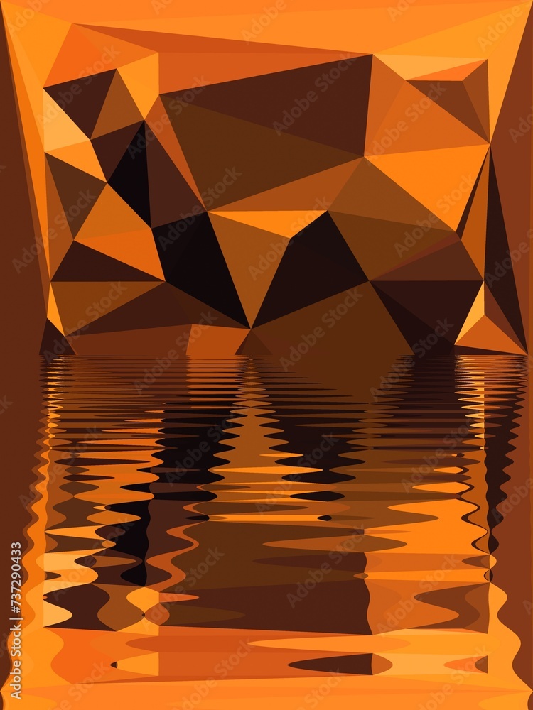 Aufkleber yellow gold triangular mosaic with ripple and reflection pattern and design