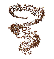 Coffee. Fresh-roast coffee beans of arabica flying by spiral. Bracing good morning drink concept, isolated. 3D PNG Illustration.