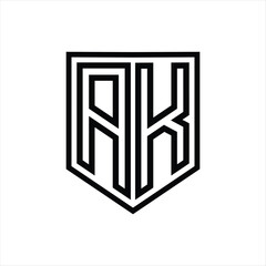 AK Letter Logo monogram shield geometric line inside shield isolated style design
