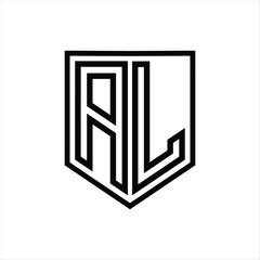 AL Letter Logo monogram shield geometric line inside shield isolated style design