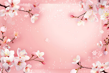 Obraz na płótnie Canvas a pink frame with cherry blossoms on an pink backgrou