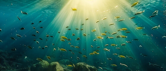 Fototapeta na wymiar Underwater Oasis: A Sunlit, Aquatic World Where Tropical Fish Dance Amongst Vibrant Coral Reefs