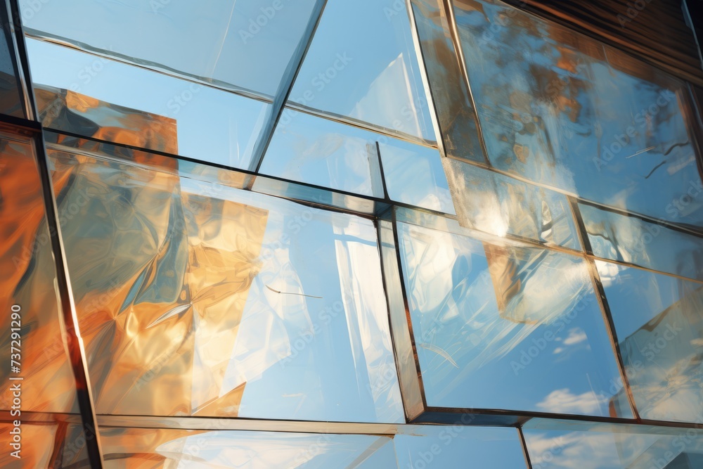 Poster an abstract image of a distorted window view, distorting reality outside