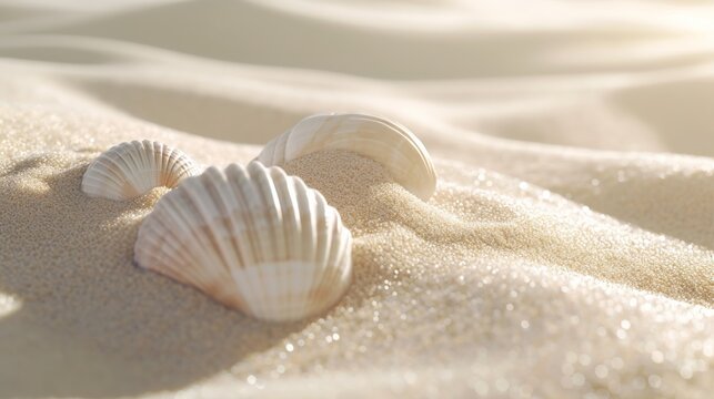 White fine sand and white shells, close up