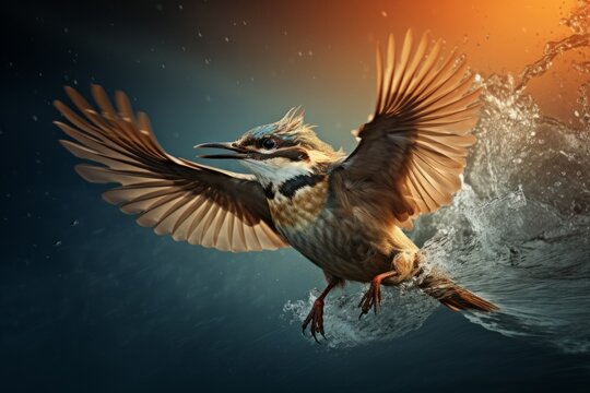 An artistic image of a bird in flight, showcasing the beauty of natural motion