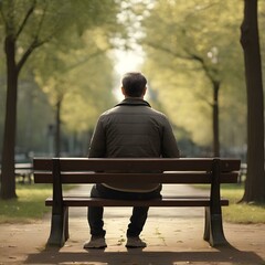 Lonely Man sitting on a bench - obrazy, fototapety, plakaty