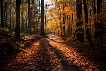 Autumn leaves on a secluded forest trail