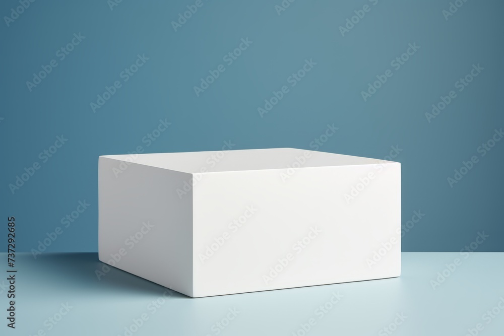 Poster close up of a plain white box on a simple and clean backdrop