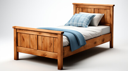 Wooden cot bed isolated on white background