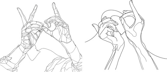 Fototapeta na wymiar continuous line drawing of hands showing love sign