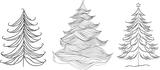 Naklejka na ściany i meble Christmas pine fir tree. Continuous one line drawing