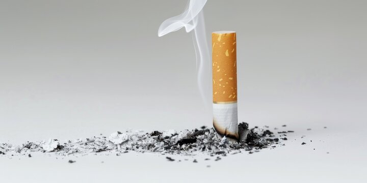 A cigarette with ash stubbed out on a white table