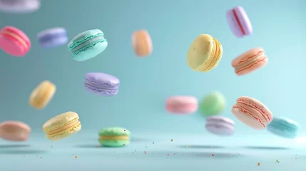 Fototapete Rund Colorful macarons floating on the air © MdBaki