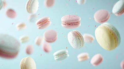 Foto op Canvas Colorful macarons floating on the air © MdBaki