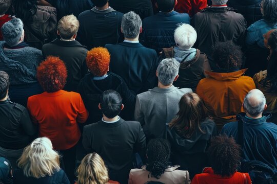 Group of People Standing in a Crowd. concept of a  group of individuals conforming to a majority opinion or social norm - Generative ai