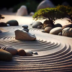 Zen garden with rocks and sand.