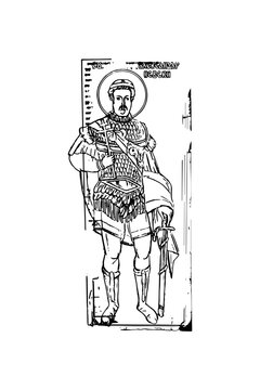 Orthodox vintage image of Saint Alexander Nevsky (name english). Christian illustration black and white in Byzantine style 