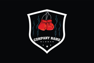 Logo for a boxing with glove and ring, Shield shape boxing ring vector - obrazy, fototapety, plakaty