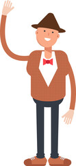 Man with Hat Character Raising One Hand
