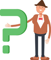 Man with Hat Character and Question Mark
