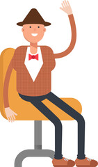 Man with Hat Character Sitting on Chair
