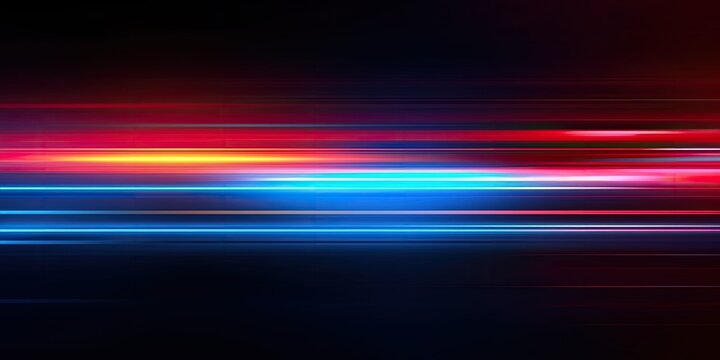 Colorful horizontal neon stripes, light tubes, fast motion, colorful lines background with neon lights