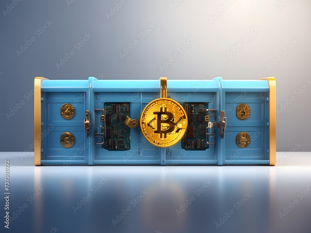Aufkleber bitcoin self-cold storage and private key security concept as a large banner with copy space design.