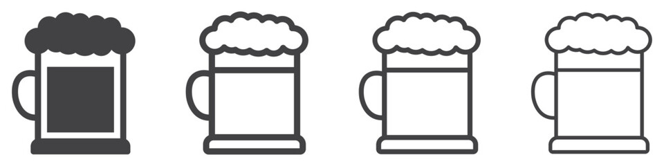 Set of beer mug icons. Beer mug with foam, glass of beer. Collection of beer mugs with foam icon. Vector illustration.