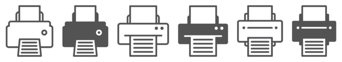 Set of printer icons. Printer or fax symbol, print. Desktop printer and document. Printing sign. Vector. - obrazy, fototapety, plakaty