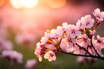 pink cherry blossoms at sunset,ai generated
