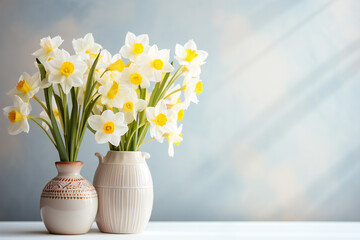 daffodils in vase on table,ai generated